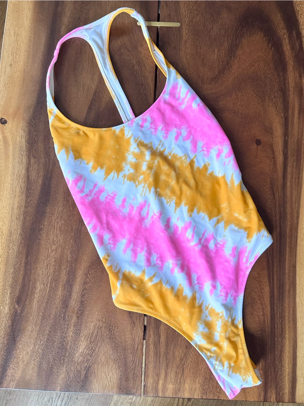 Aerie Pink Yellow White Tie Dye One Piece Swimsuit Racerback Women’s Small - Picture 2 of 6